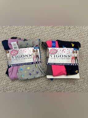 New Vigoss Girls' 2 sets of 3-Pack Star & Solid Leggings bundle size L 14